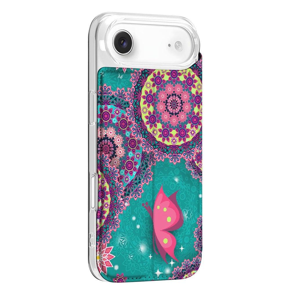 Apple iPhone Air Book Wallet Case Cirkels en Vlinders zijaanzicht kleurrijke print