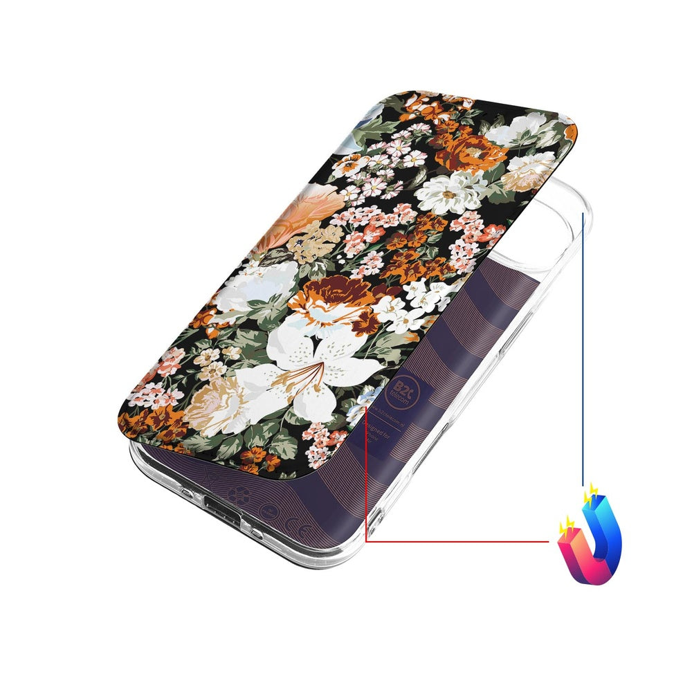 Apple iPhone Air Flip Style Cover Dark Flowers achterkant met bloemenprint