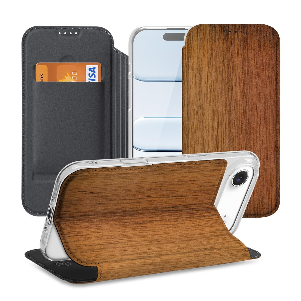 iPhone Air Smart Cover Hoesje Donker Hout design donker hout aanzicht voorzijde achterzijde