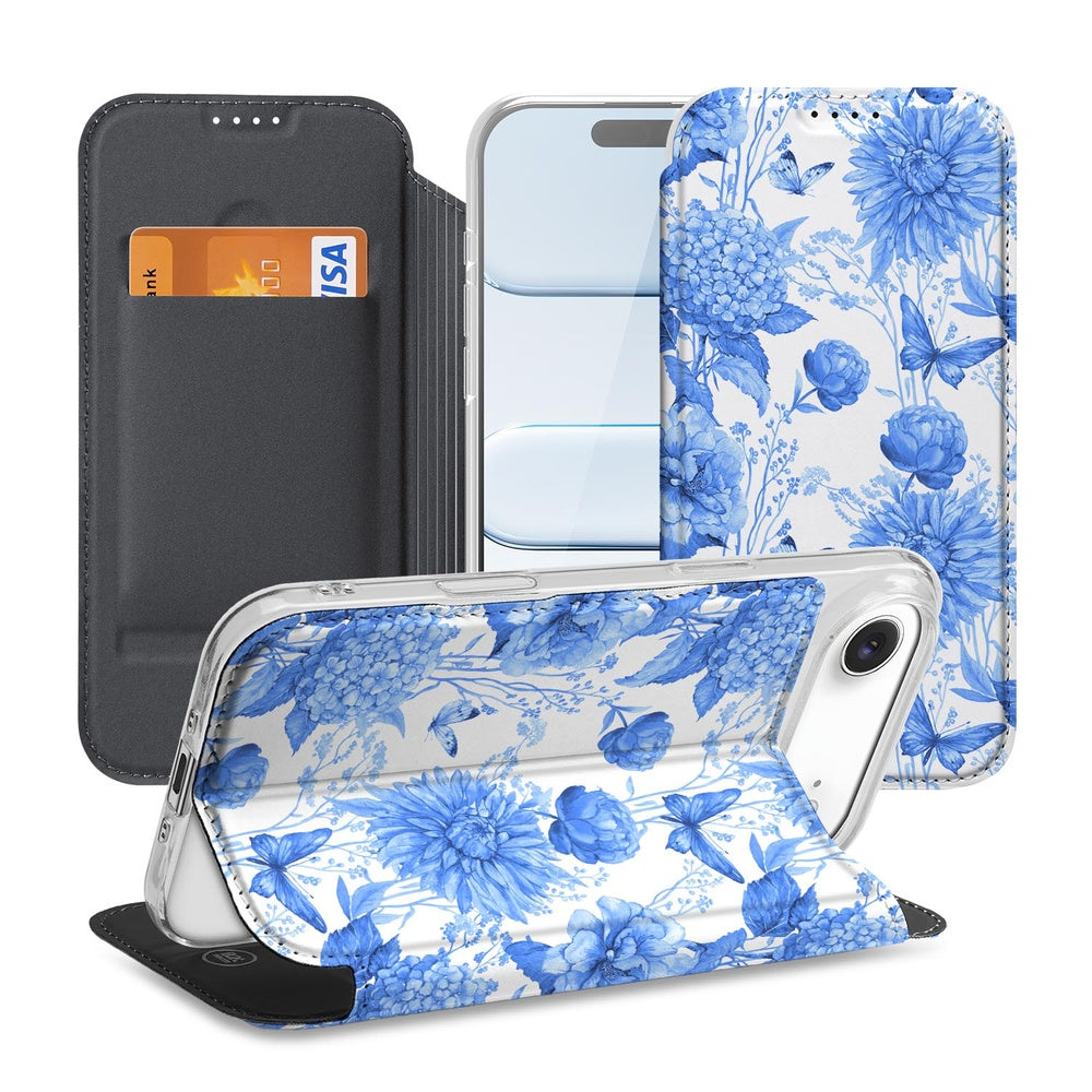 Apple iPhone Air Smart Cover Hoesje Flowers Blue bloemen design blauw aanzicht