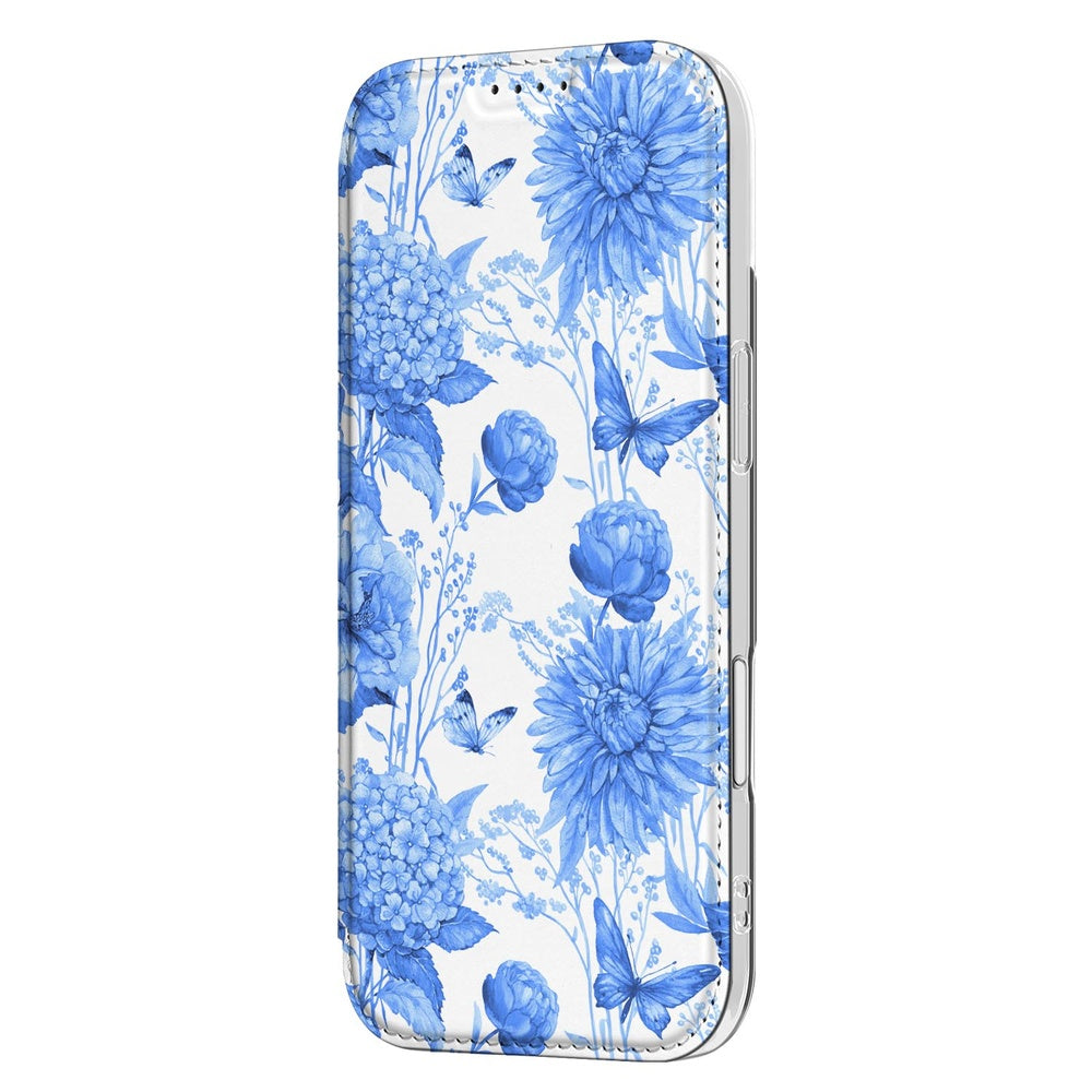 Apple iPhone Air Smart Cover Hoesje Flowers Blue bloemen blauw design zijkant