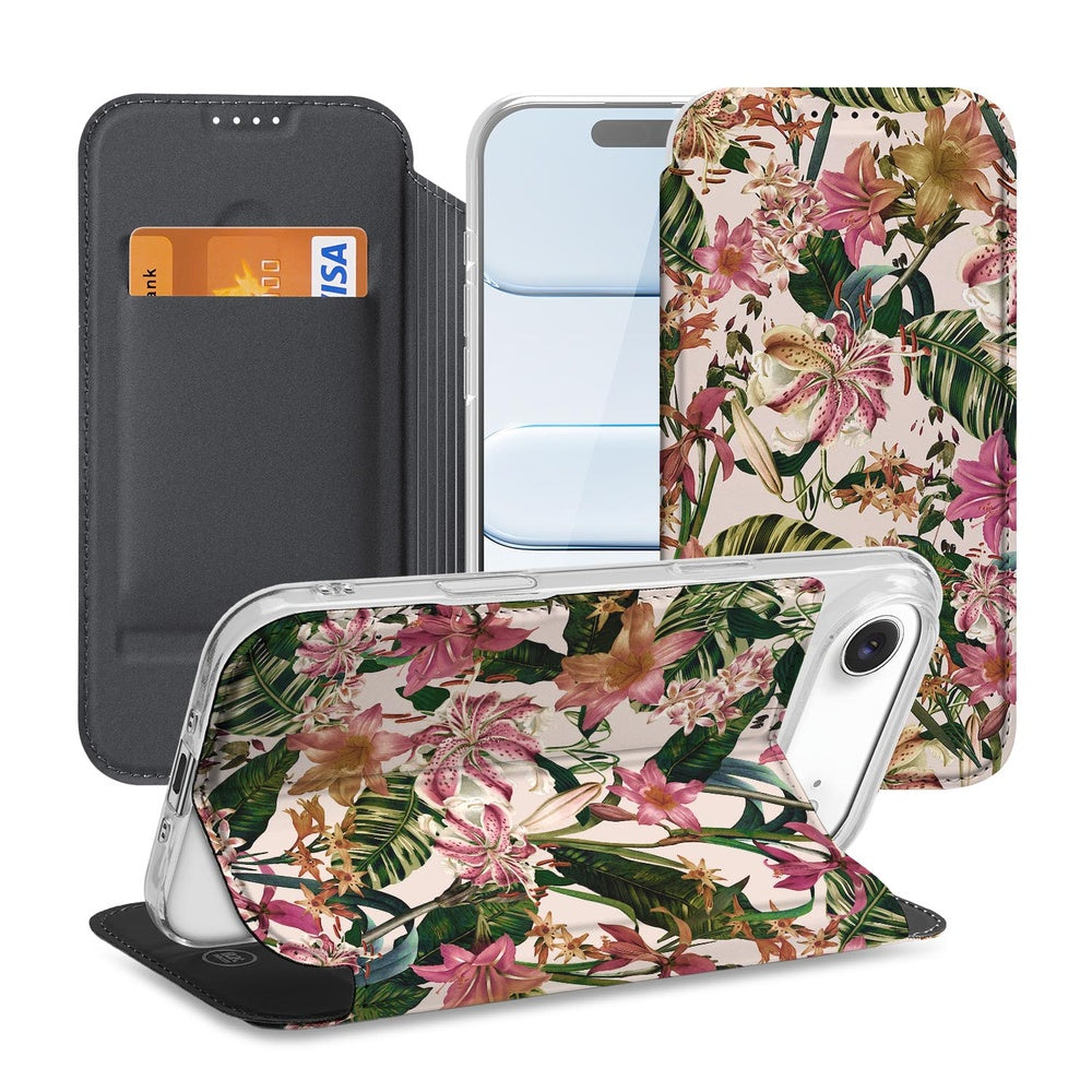 Apple iPhone Air Standcase Hoesje Flowers bloemendessin vooraan opengeslagen binnenkant