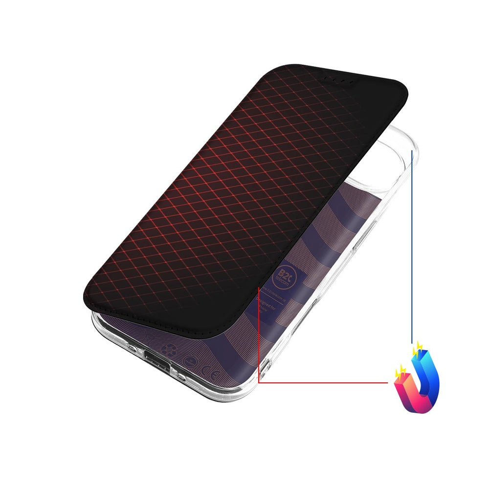 Book Cover iPhone Air Geruit Rood hoesje design geruit zwart rood bovenaanzicht