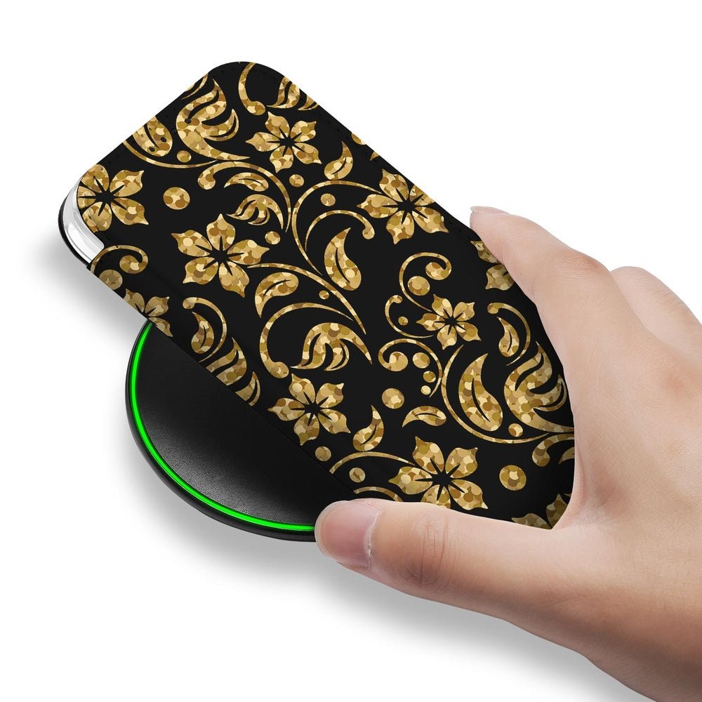 Bookcase Apple iPhone Air Gouden Bloemen smartphone hoes gouden bloemen zwart design bovenaanzicht