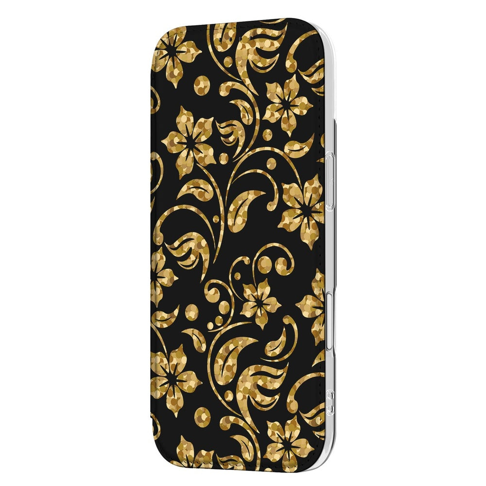 Bookcase Apple iPhone Air Gouden Bloemen hoes design gouden bloemen zwart