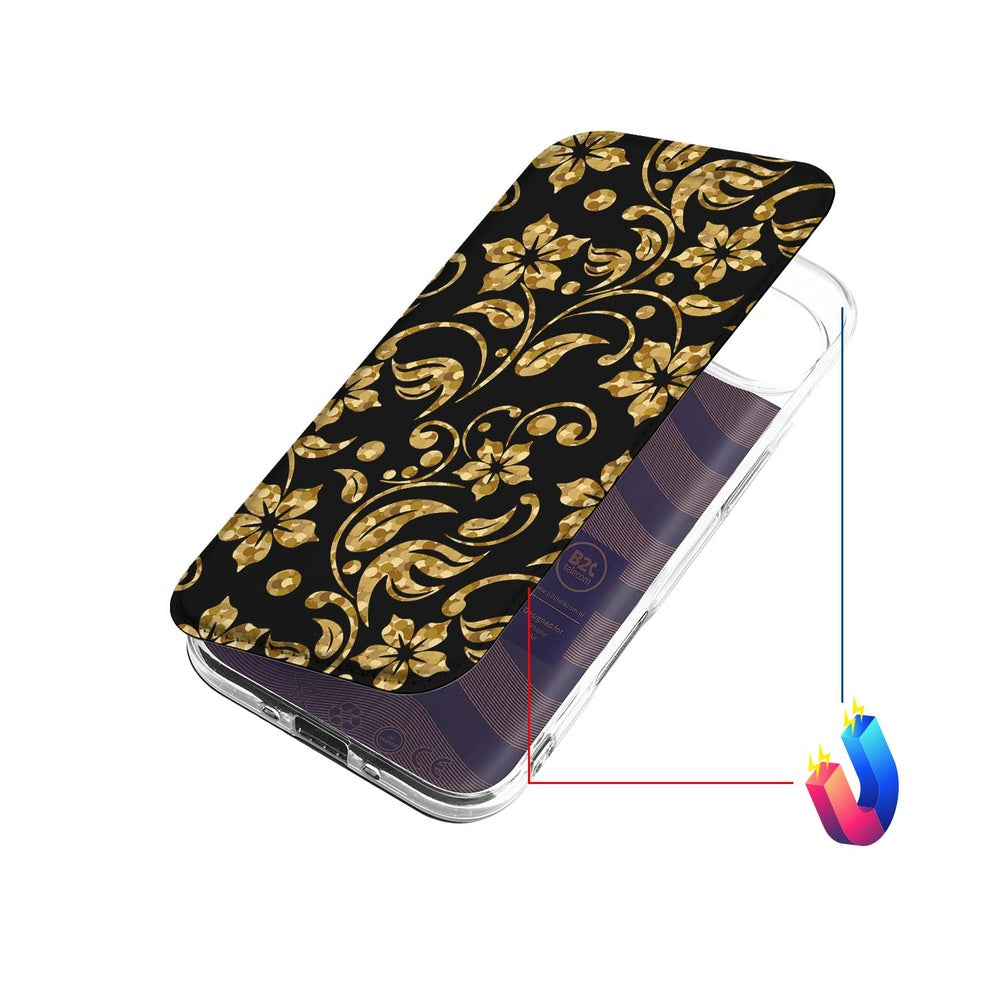 Bookcase Apple iPhone Air Gouden Bloemen iPhone hoes design gouden bloemen bovenaanzicht