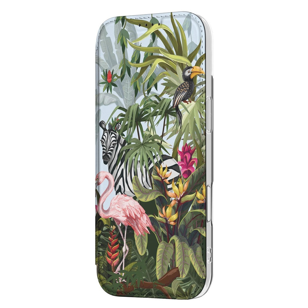 Apple iPhone Air Book Wallet Case Jungle standcase design met tropisch patroon kleurrijke dieren en planten