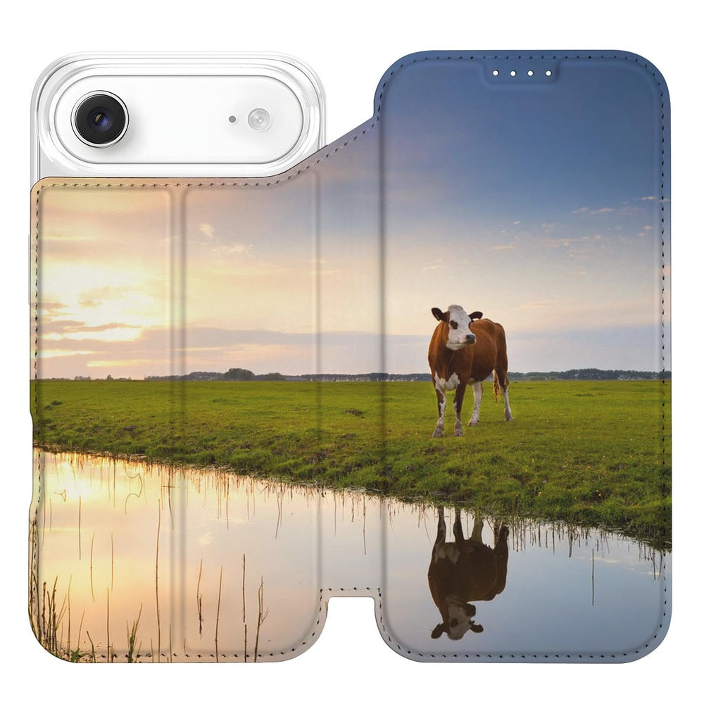 Apple iPhone Air Book Case Koe buitenzijde zonsondergang koe landschap