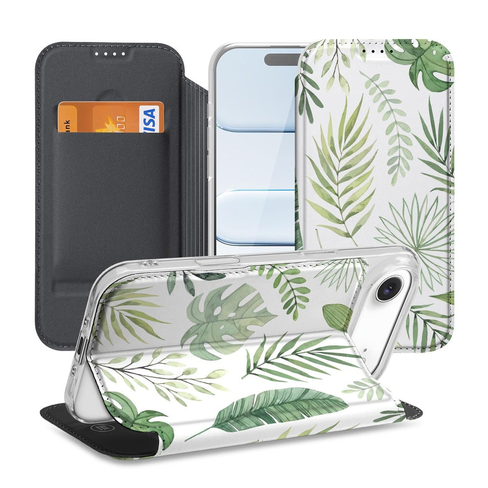 Book Cover iPhone Air Leaves standcase bladeren voorzijde achteraanzicht