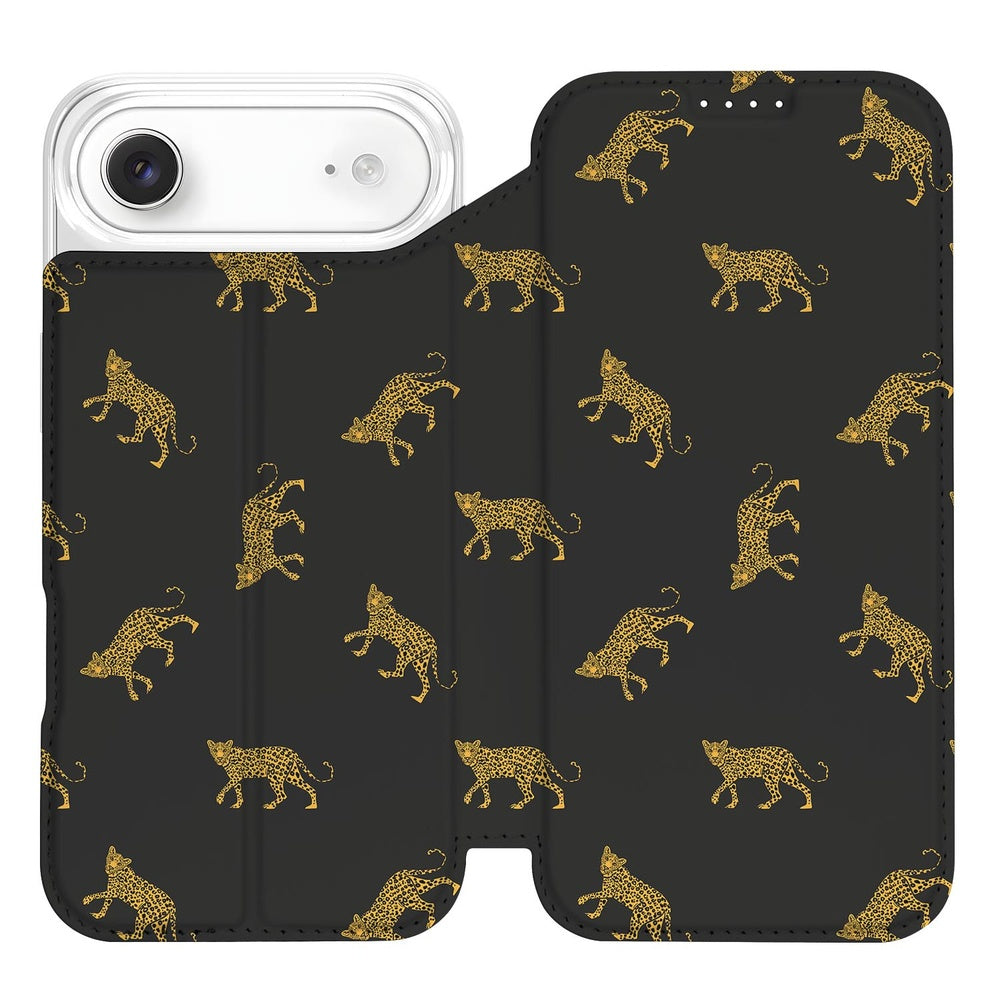 Book Wallet Case Apple iPhone Air Leopards leopardenprint hoesje zwart goud