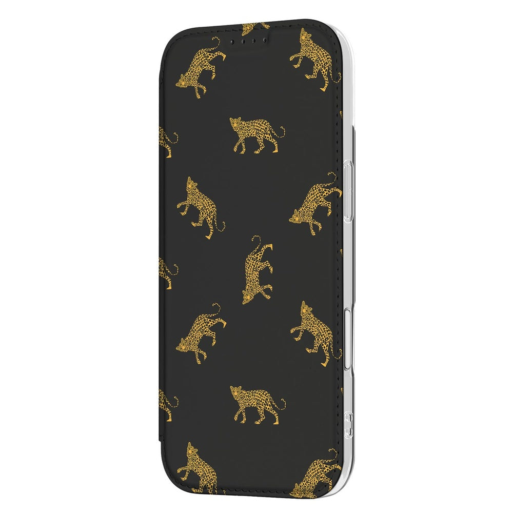 Apple iPhone Air Book Wallet Case Leopards luipaardprint zwart goud