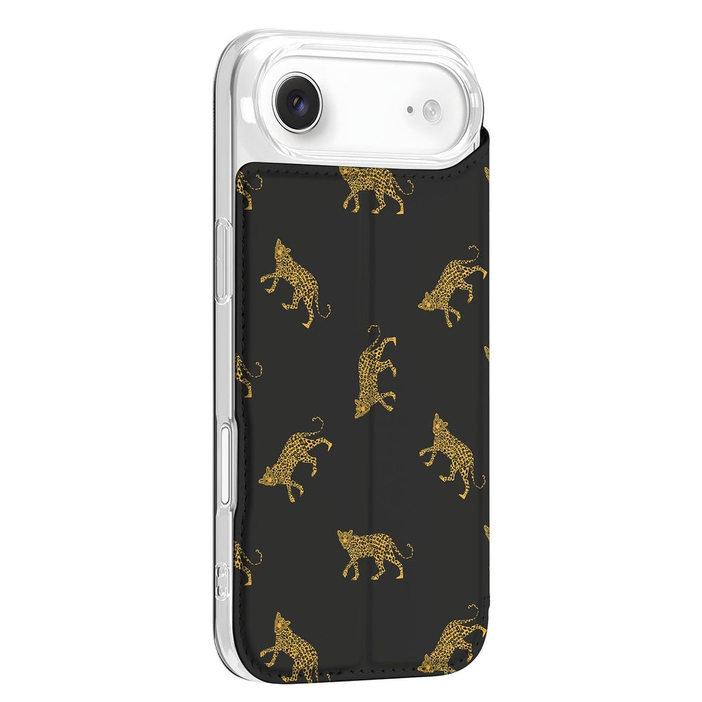 Book Wallet Case Apple iPhone Air Leopards leopardprint zwart goud zijaanzicht