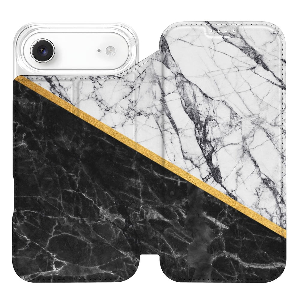 Apple iPhone Air Book Case Marble White Black standcase bovenaanzicht