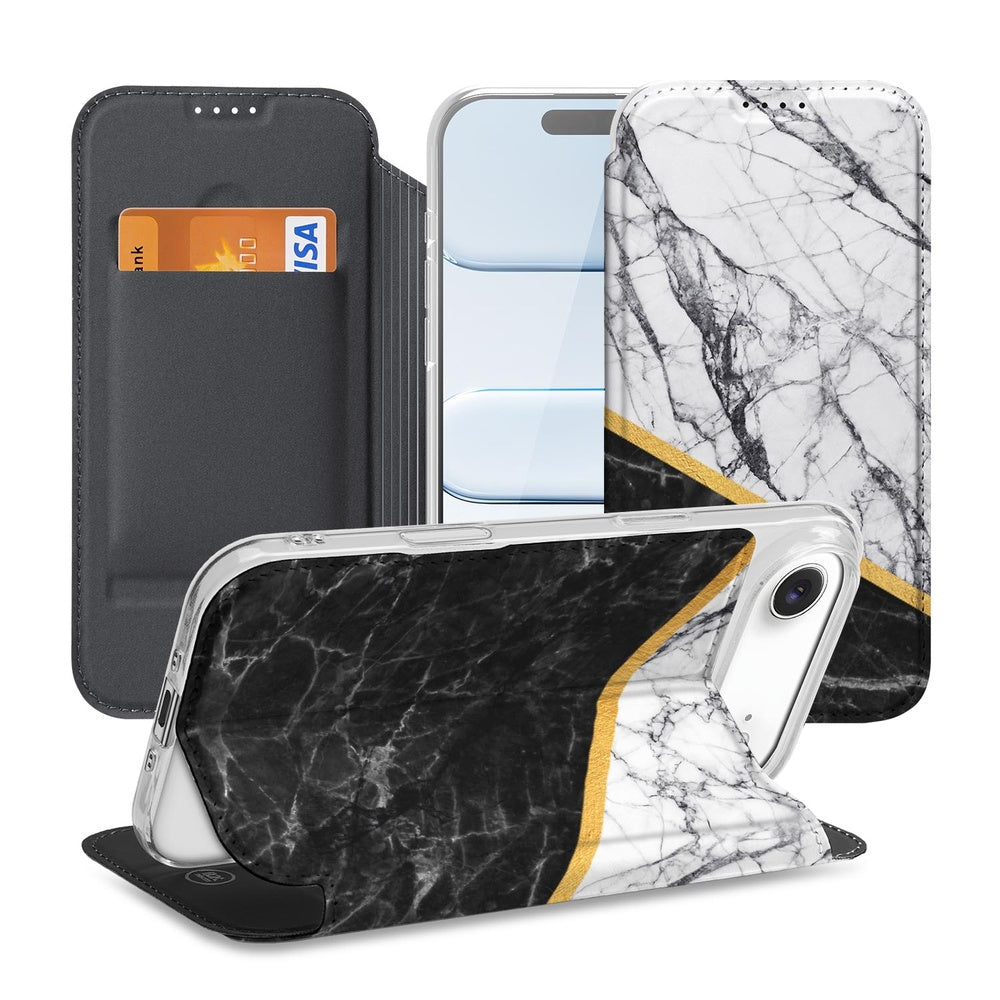 Apple iPhone Air Book Case Marble White Black vooraanzicht zwart wit