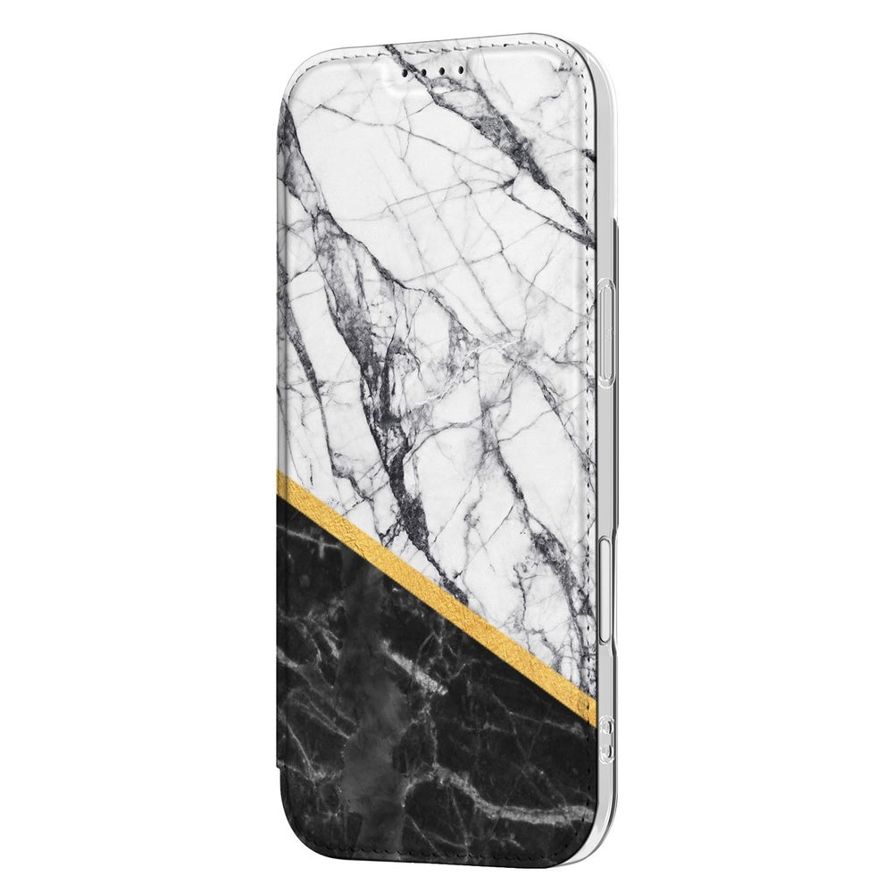 Apple iPhone Air Book Case Marble White Black zwart-wit marmer design aanzicht