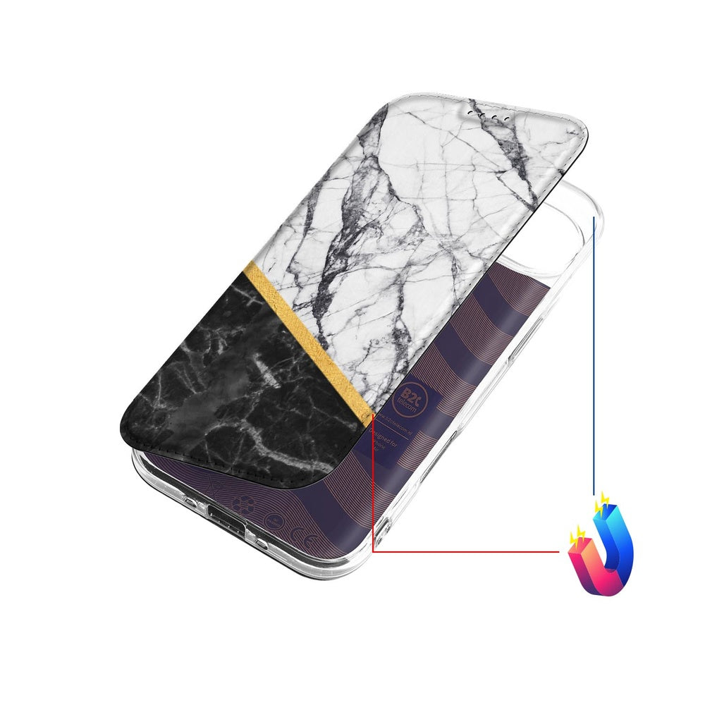 Apple iPhone Air Book Case Marble White Black bovenaanzicht