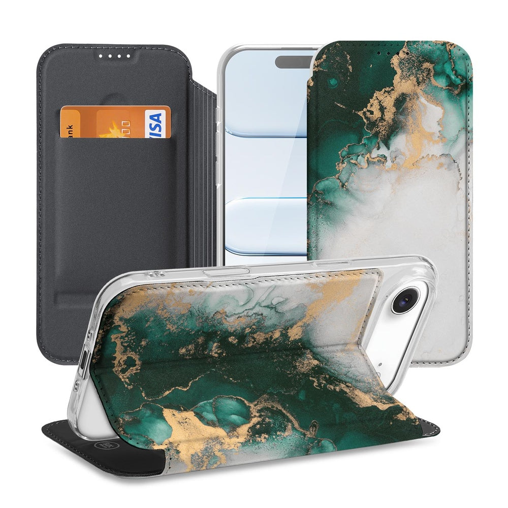Apple iPhone Air Book Cover Marmer Groen design marmerprint aanzicht
