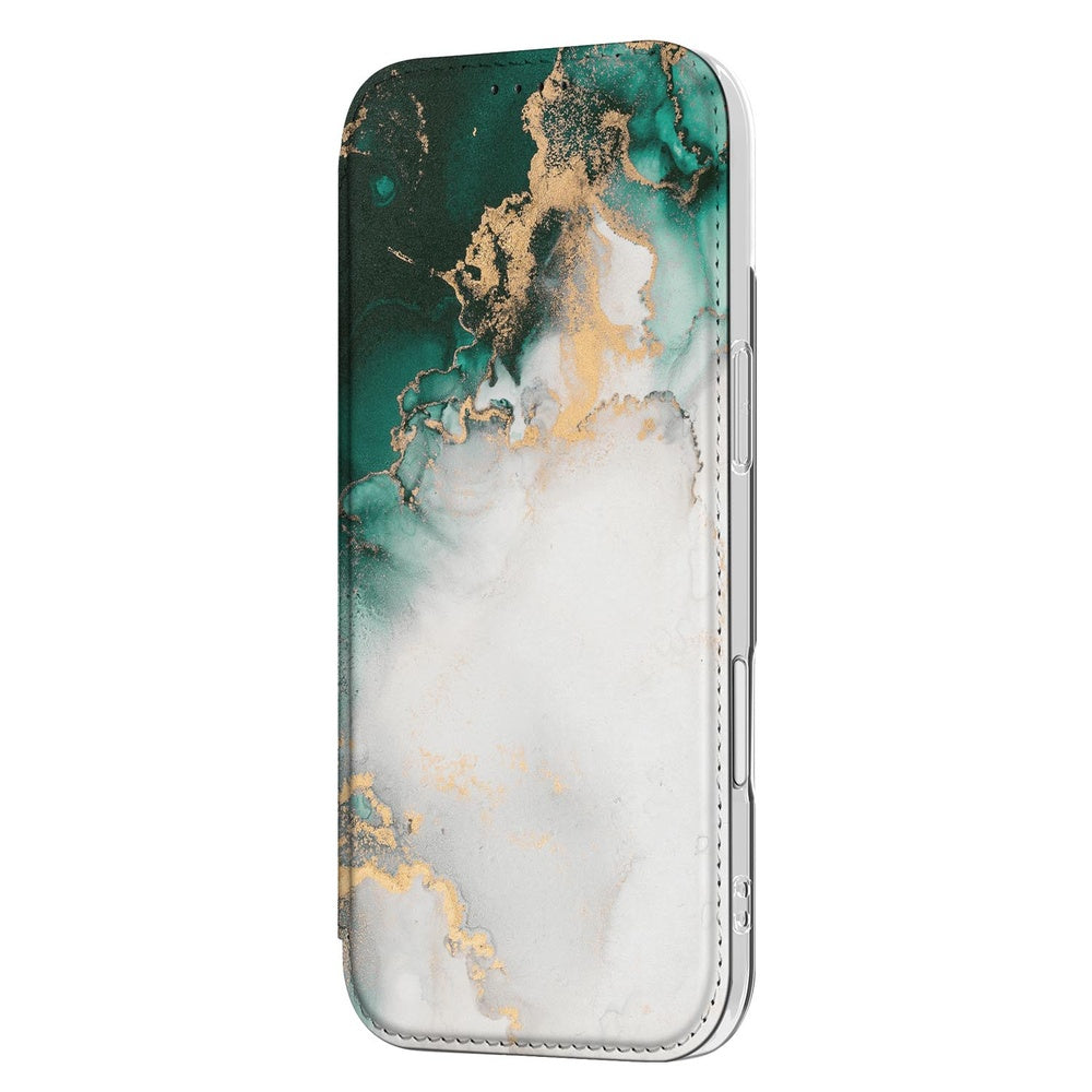 Apple iPhone Air Book Cover Marmer Groen ontwerp zijaanzicht