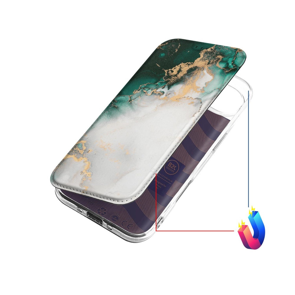 Apple iPhone Air Book Cover Marmer Groen voorkant 3D aanzicht