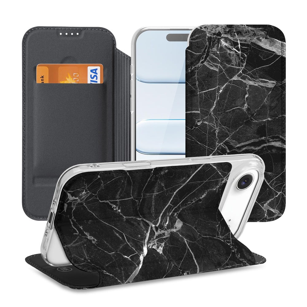 Apple iPhone Air Bookcase Wallet Case Marmer Zwart zwart marmer standing view design
