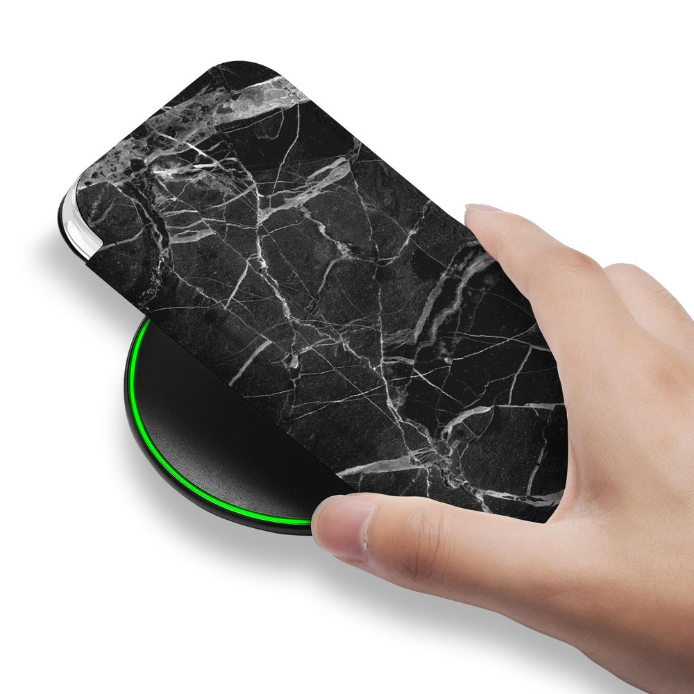 Apple iPhone Air Bookcase Wallet Case Marmer Zwart hand zwart marmer draadloos opladen