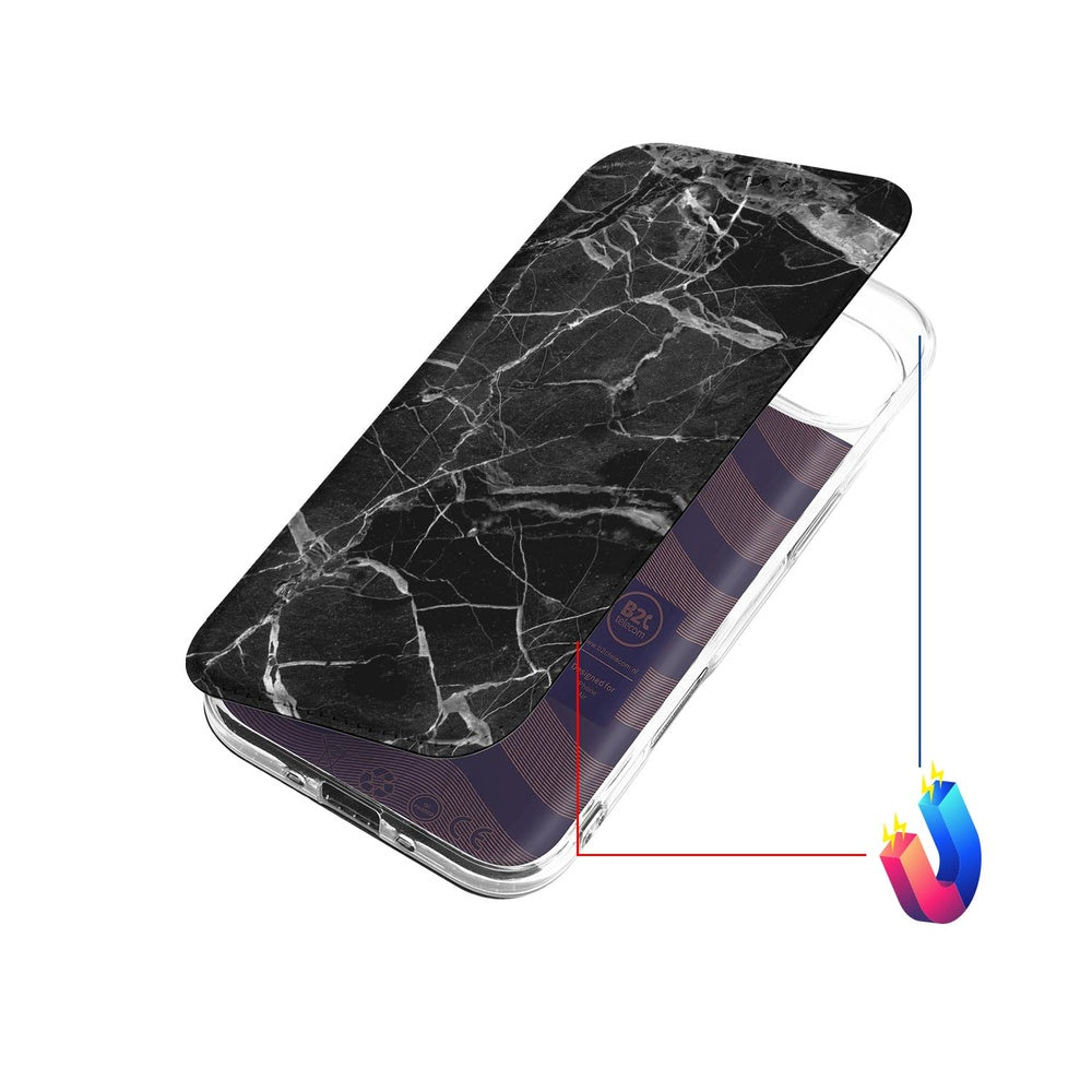 Apple iPhone Air Bookcase Wallet Case Marmer Zwart bovenaanzicht