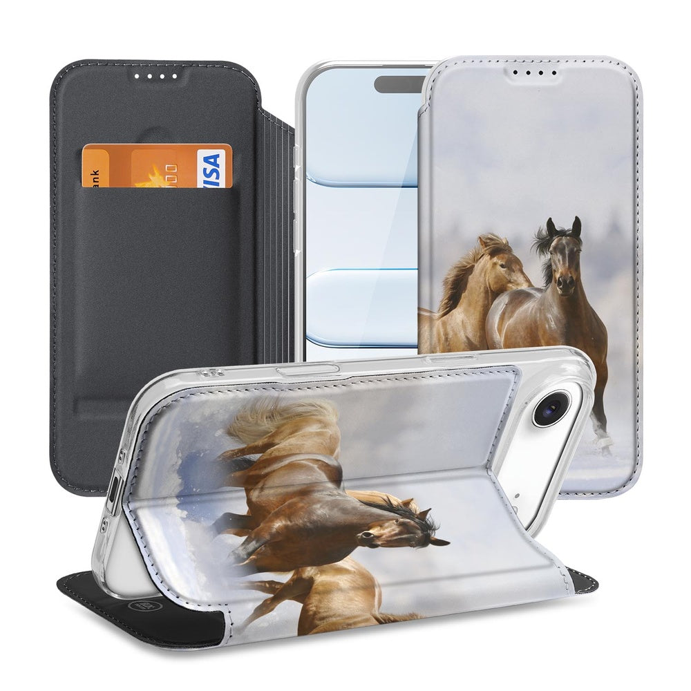 Book Wallet Case iPhone Air Paarden hoesje paardenillustratie stijl functioneel