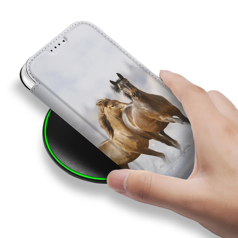Book Wallet Case iPhone Air Paarden hoesje paardenillustratie draadloos opladen