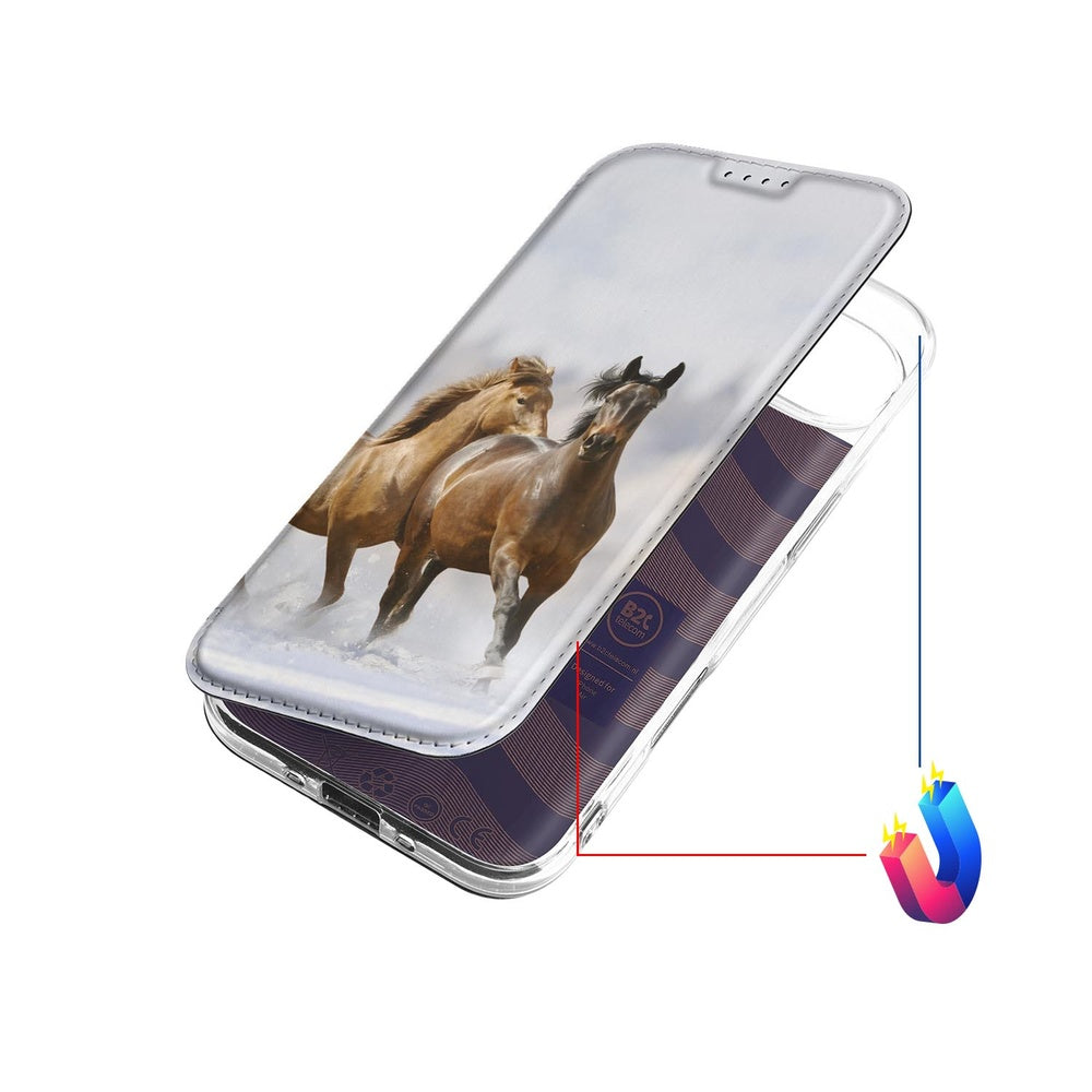 Book Wallet Case iPhone Air Paarden hoesje paardenillustratie aardetinten