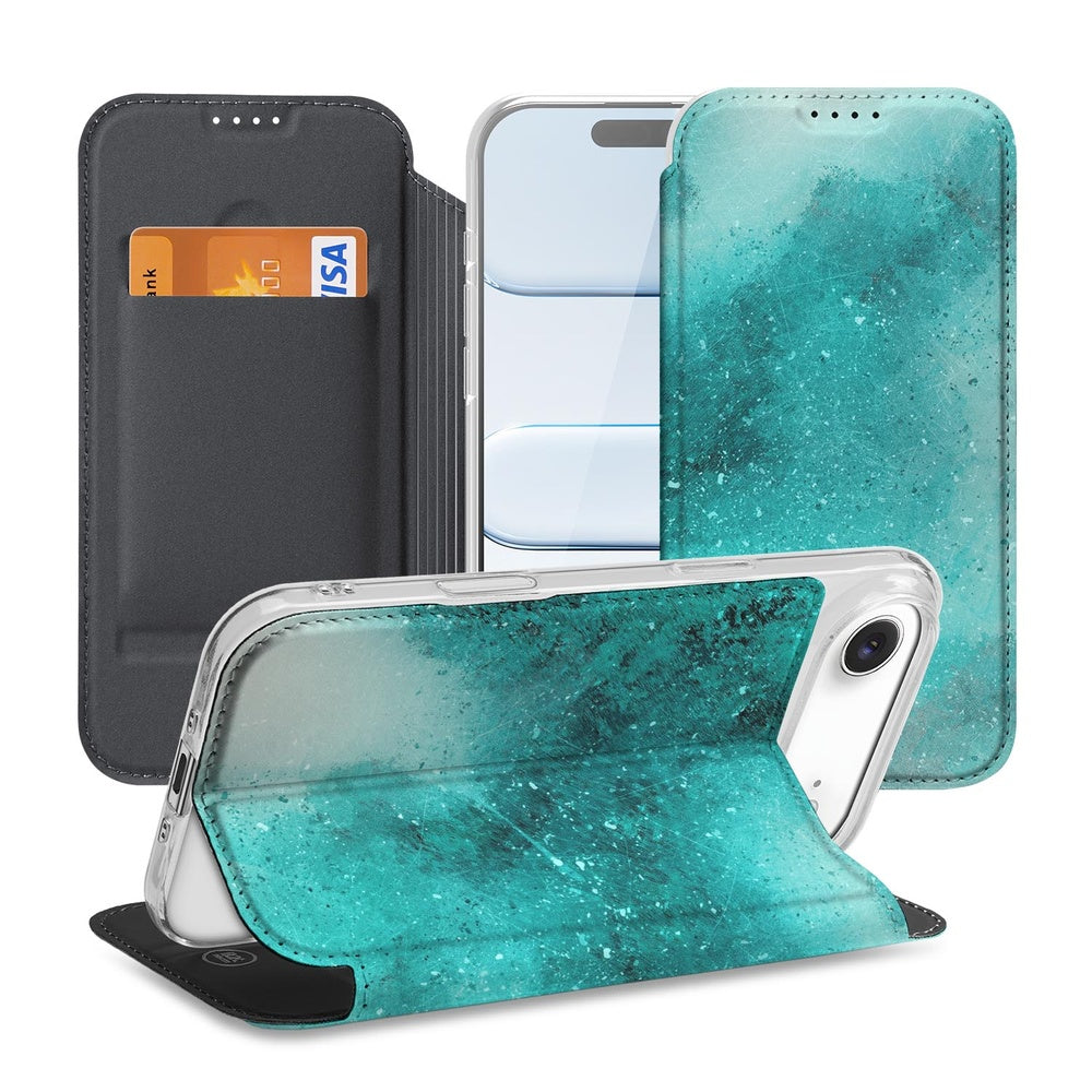 Apple iPhone Air Book Wallet Case Painting Blue voorzijde achterzijde zijkant
