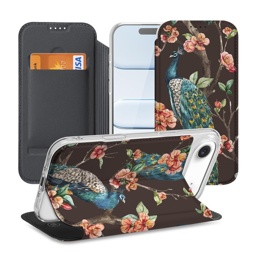 Book Cover Apple iPhone Air Pauw met Bloemen design voorkant achterzijde
