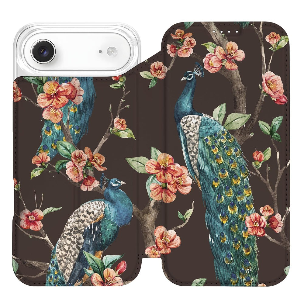 Book Cover Apple iPhone Air Pauw met Bloemen design pauw bloemen zijaanzicht