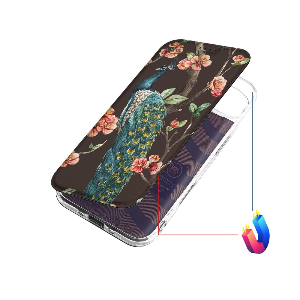 Book Cover Apple iPhone Air Pauw met Bloemen design pauw bloemen boven