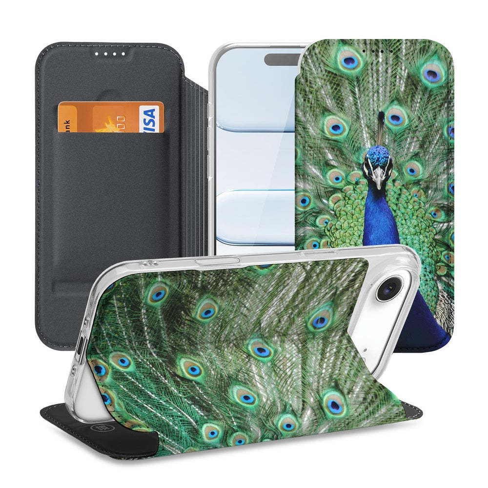 Apple iPhone Air Pauw Book Case pauwenmotief groen blauw aanzicht