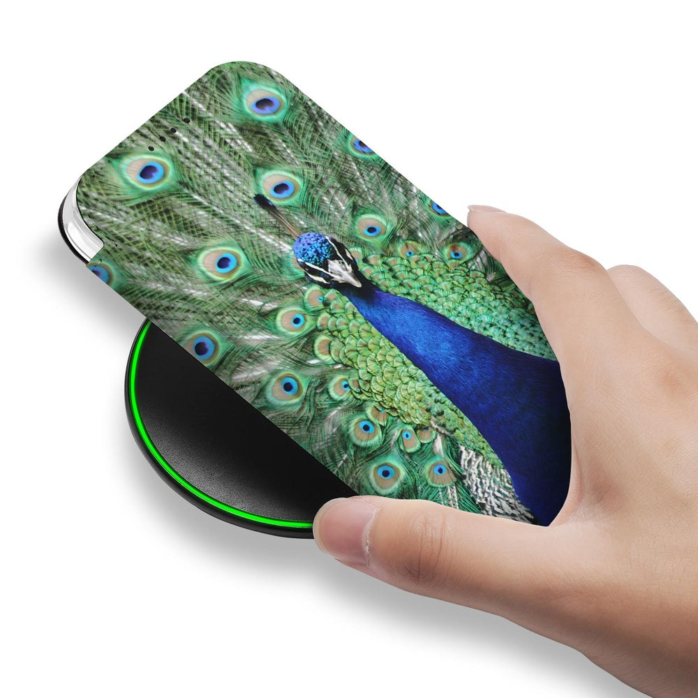 Apple iPhone Air Pauw Book Case pauwenmotief groene blauwtinten aanzicht