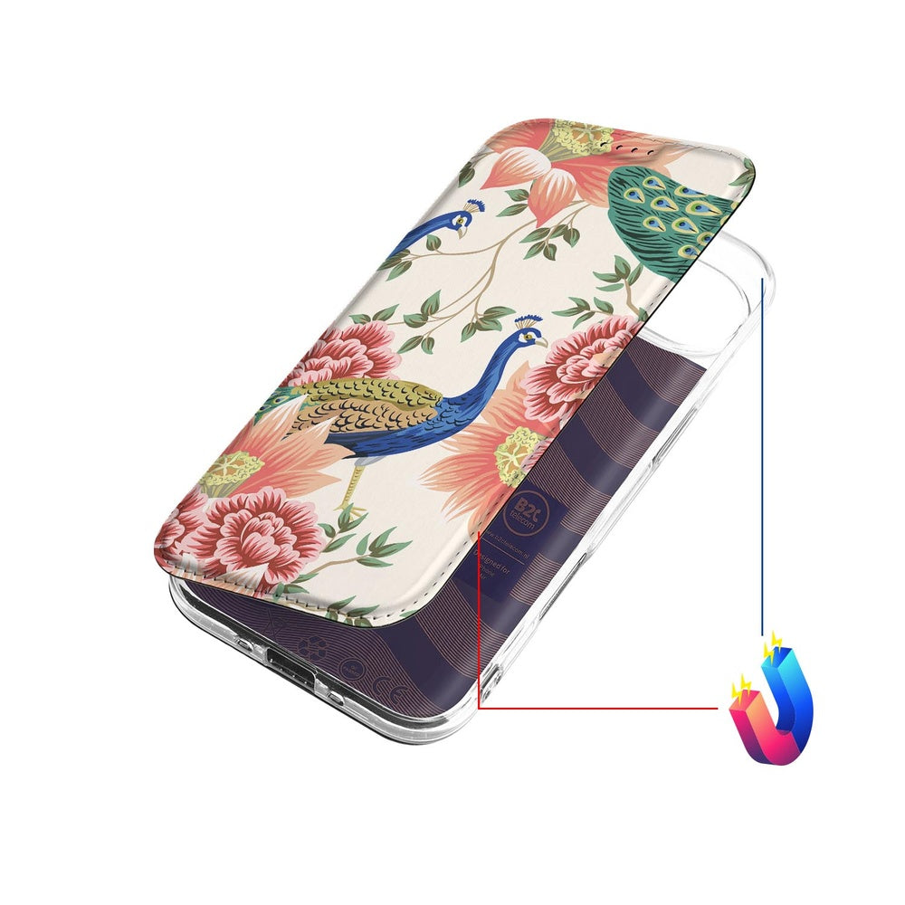 Apple iPhone Air Bookcase Pink Peacock design bloemen vogels