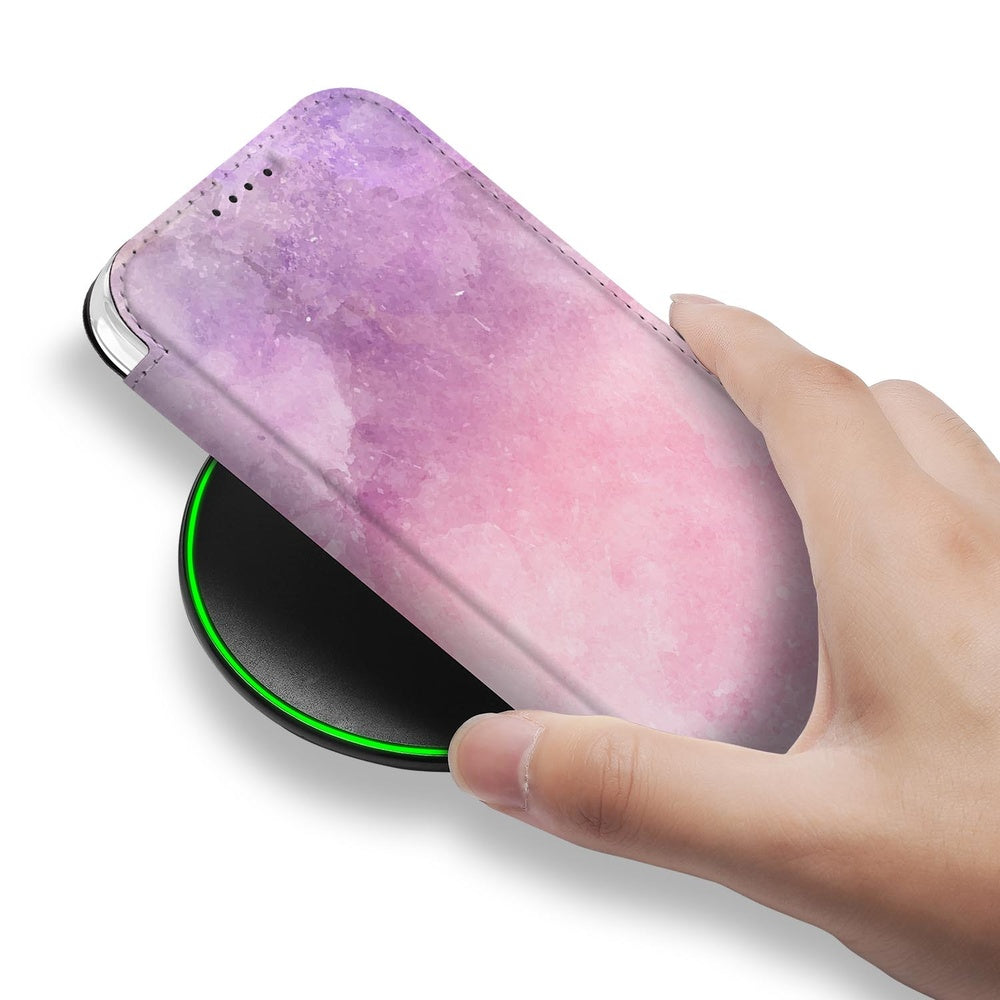 Apple iPhone Air Book Cover Pink Purple Paint hand aanzicht