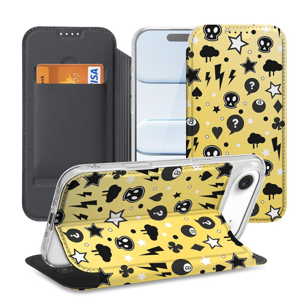 Book Case iPhone Air Punk Yellow Book Case Punk Yellow voorkant en achterkant