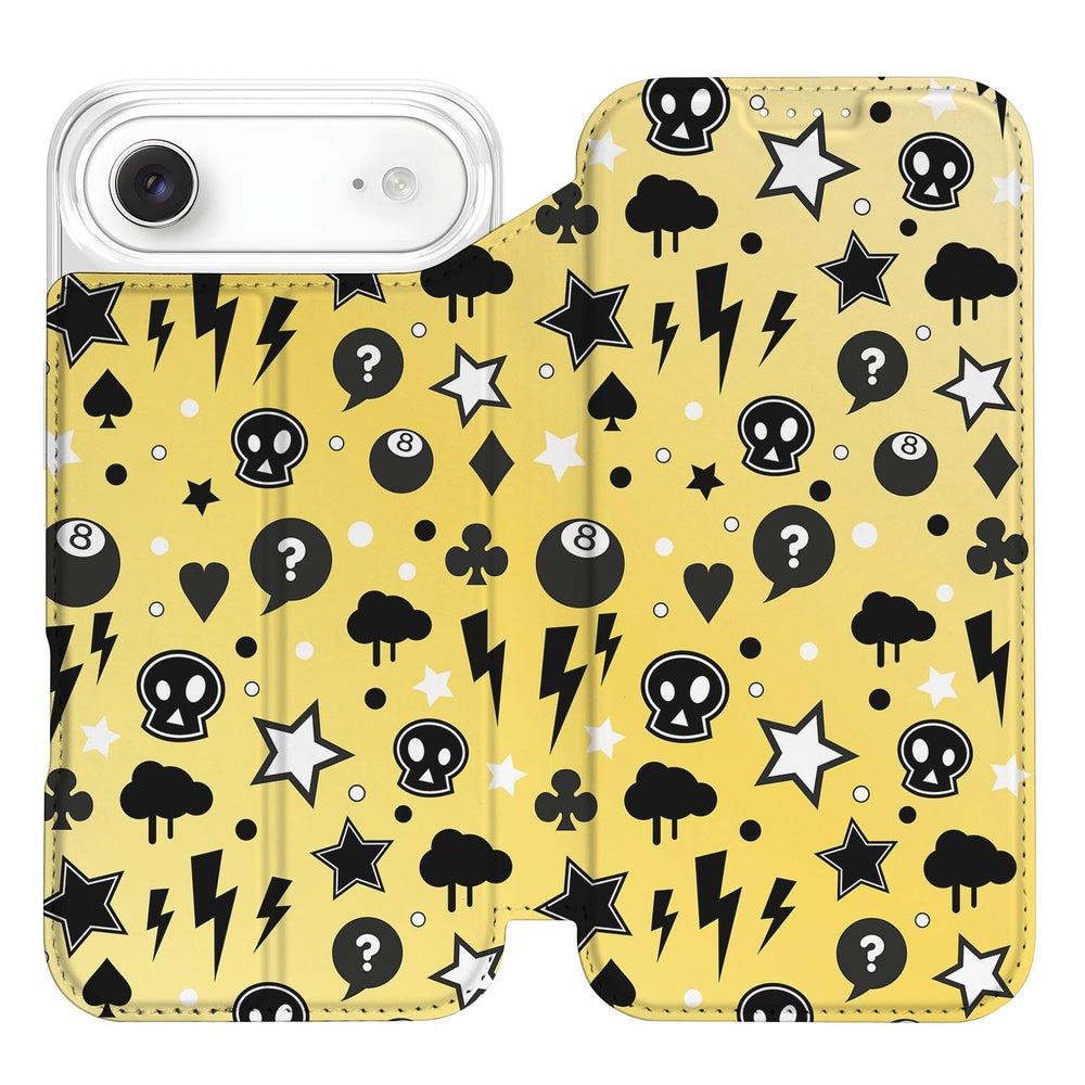 Book Case iPhone Air Punk Yellow design zwart geel aanzicht