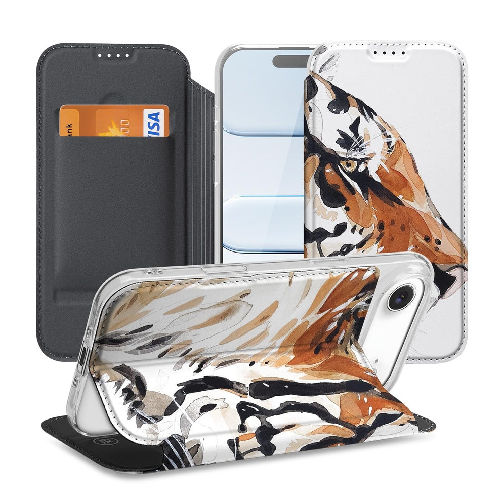 Apple iPhone Air Book Case Tiger watercolor design voorkant achterkant