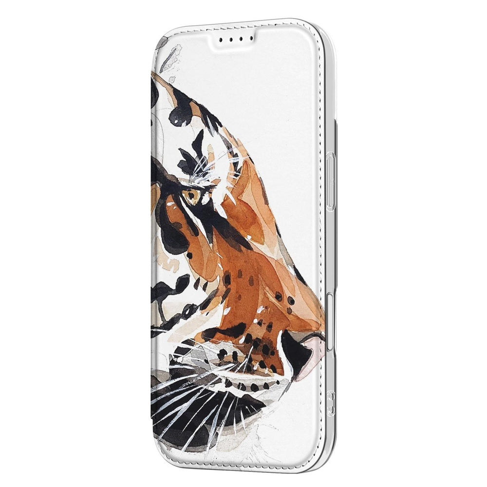 Apple iPhone Air Book Case Tiger watercolor design zijkant