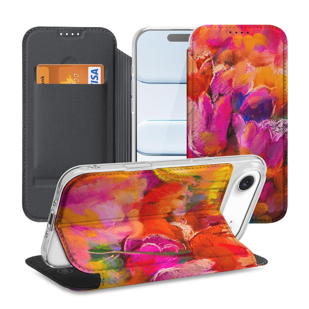 Telefoonhoesje Apple iPhone Air Tulips boekcase vrolijk kleurrijk aanzicht