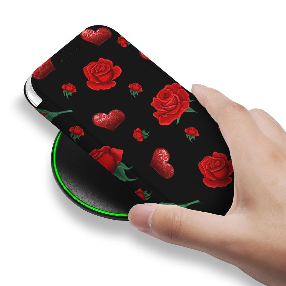 Book Case Apple iPhone Air Valentine telefoonhoesje rozen hartjes zwart