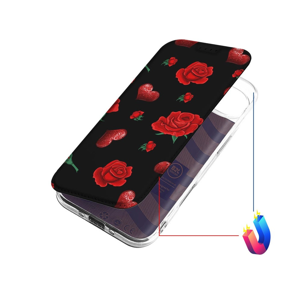 Apple iPhone Air Valentine Book Case roses hearts bovenaanzicht