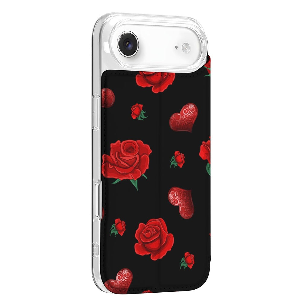 Apple iPhone Air Valentine Book Case achteraanzicht bloemen hartjes
