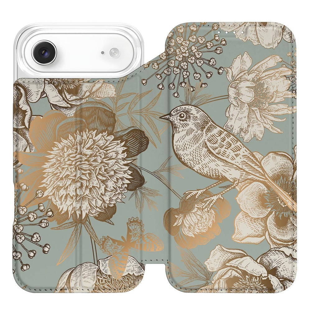 Apple iPhone Air Book Case Vintage Bird Flowers design vintage vogel bloemen aanzicht