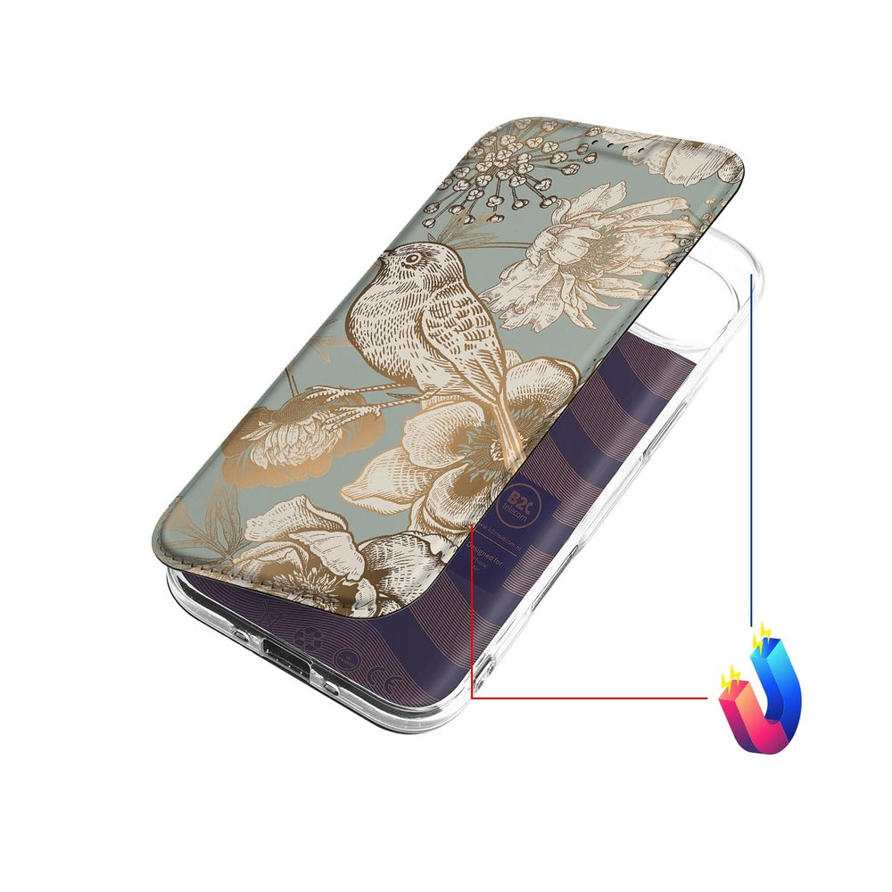 Apple iPhone Air Book Case Vintage Bird Flowers design bovenaanzicht