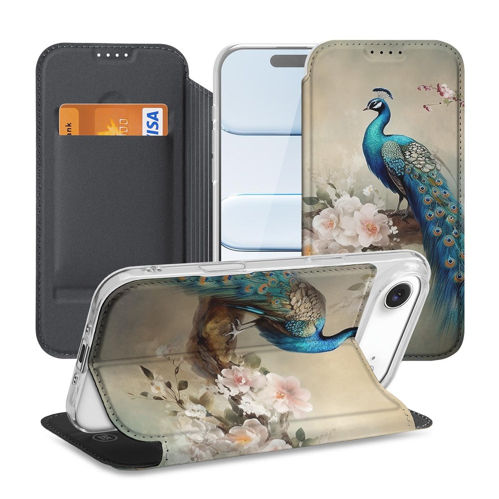 Apple iPhone Air Book Cover Vintage Pauwen hoesje peacock design vooraanzicht