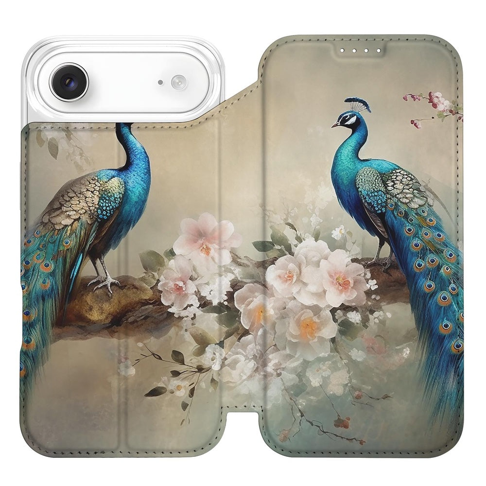 Apple iPhone Air Book Cover Vintage Pauwen vintage pauwenmotief bloemen zijaanzicht