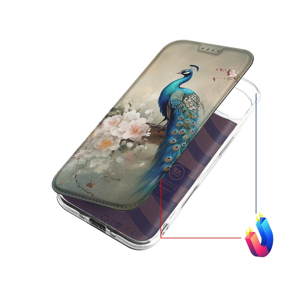 Apple iPhone Air Book Cover Vintage Pauwen telefoonhoes vintage pauwenmotief bovenaanzicht
